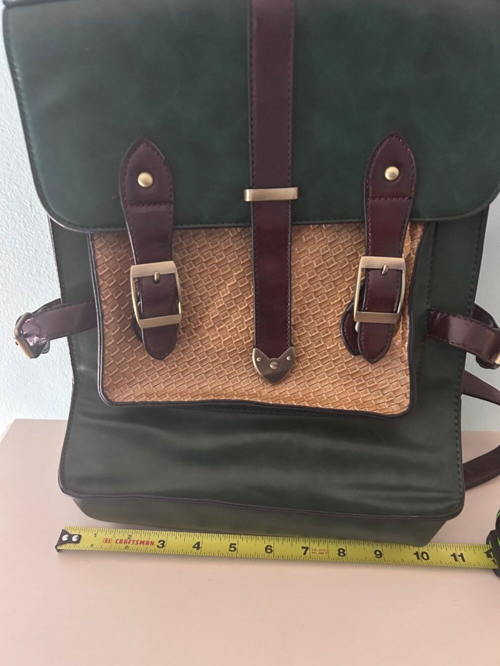 Nu G Forest Green Woven Unisex Satchel Backpack Dark Academia/Poetcore - Picture 13 of 16